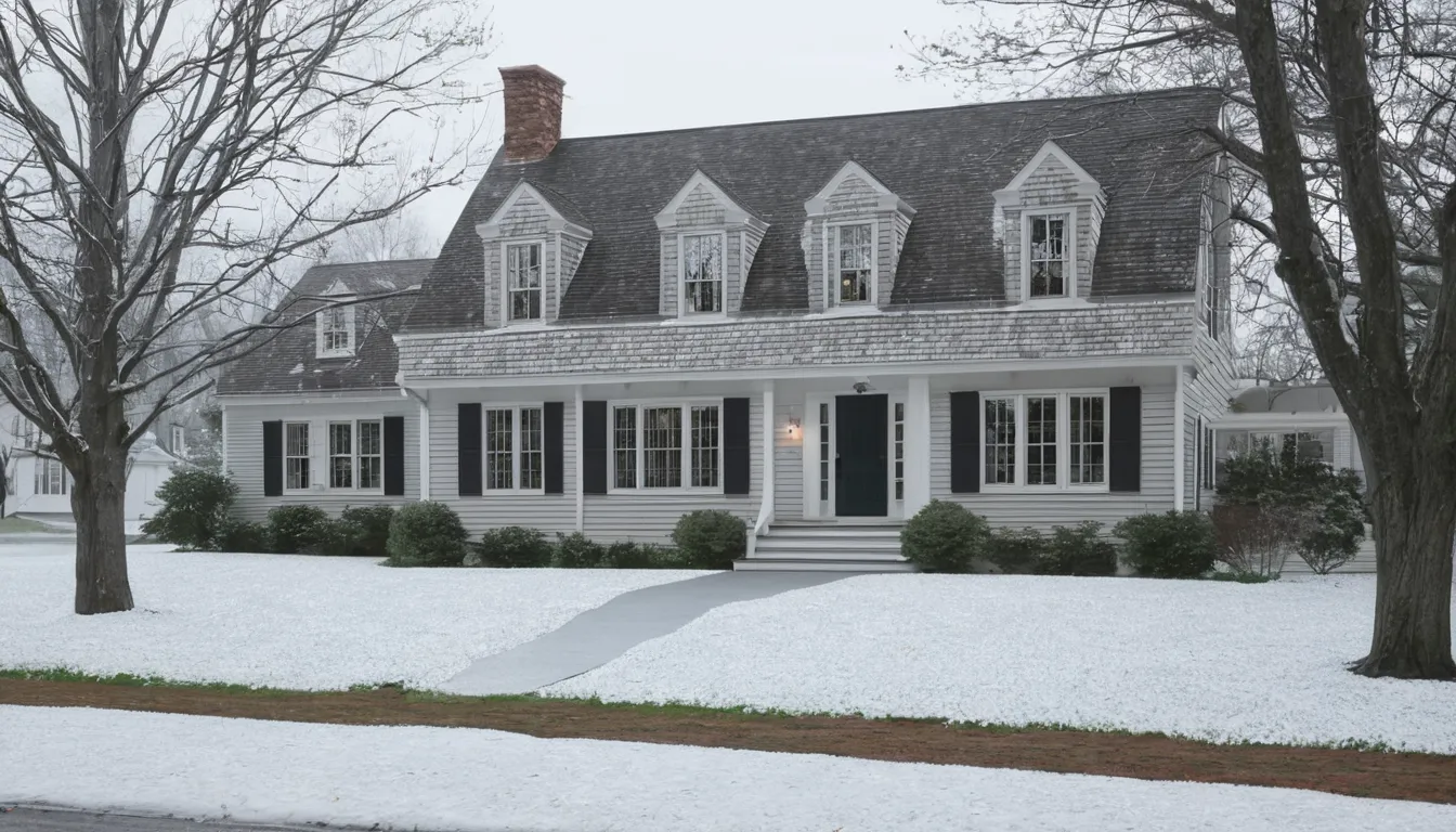 A cozy older home exterior in the Bernardsville area with light snow on the ground